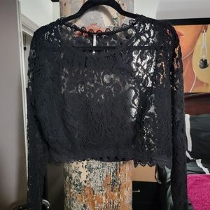 FP Lace See thru Crop Top Backless long Sleeves